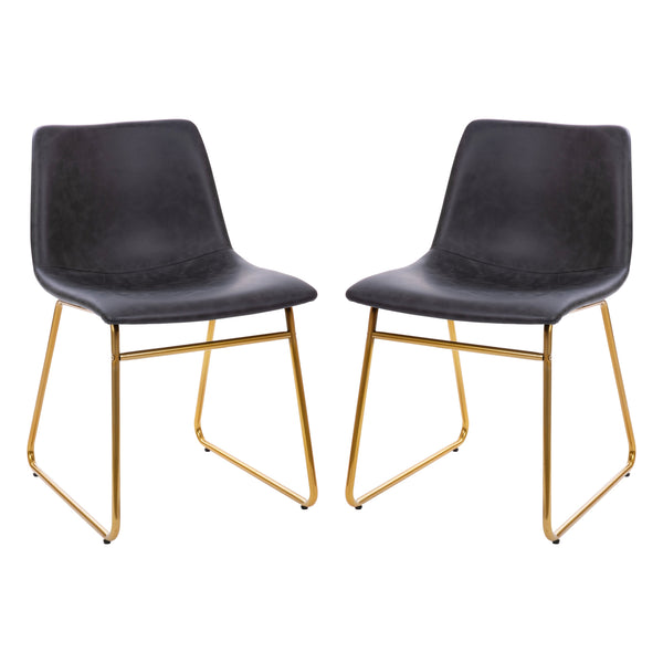 Gray LeatherSoft/Gold Frame |#| 18 Inch Indoor Dining Table Chairs, Dark Gray LeatherSoft/Gold Frame-Set of 2