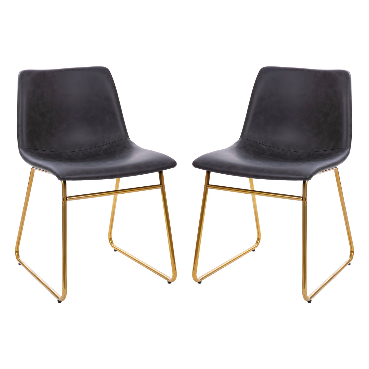 Gray LeatherSoft/Gold Frame |#| 18 Inch Indoor Dining Table Chairs, Dark Gray LeatherSoft/Gold Frame-Set of 2