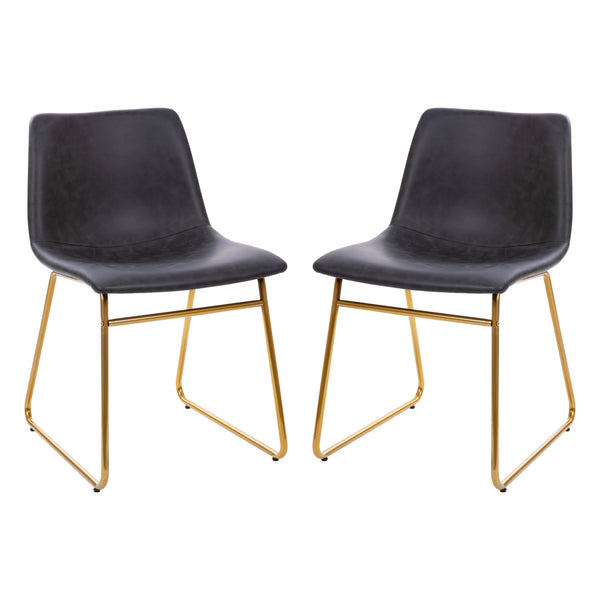Gray LeatherSoft/Gold Frame |#| 18 Inch Indoor Dining Table Chairs, Dark Gray LeatherSoft/Gold Frame-Set of 2