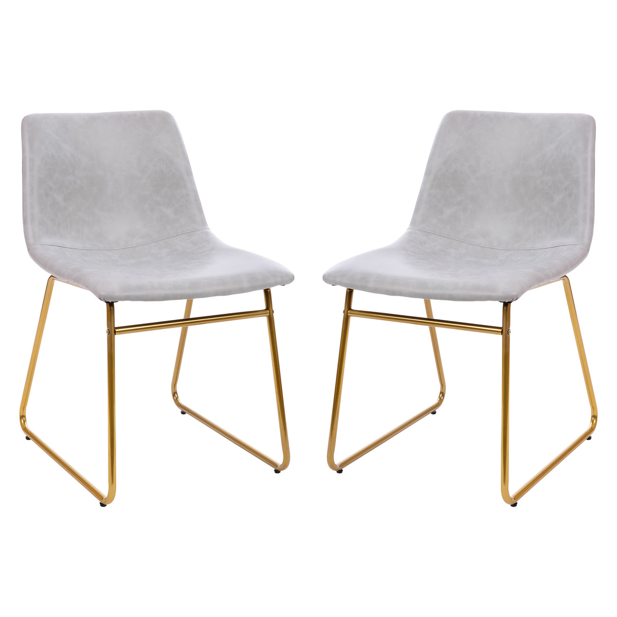 Light Gray LeatherSoft/Gold Frame |#| 18 Inch Indoor Dining Table Chairs, Light Gray LeatherSoft/Gold Frame-Set of 2