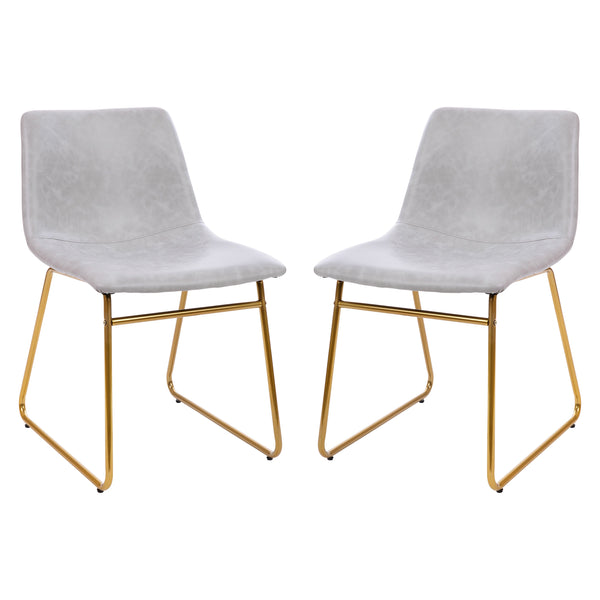 Light Gray LeatherSoft/Gold Frame |#| 18 Inch Indoor Dining Table Chairs, Light Gray LeatherSoft/Gold Frame-Set of 2