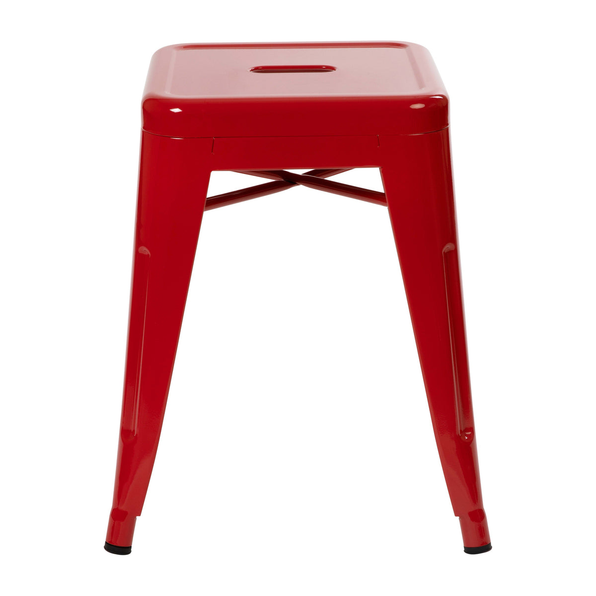 Red |#| 18 Inch Table Height Indoor Stackable Metal Dining Stool in Red-Set of 4
