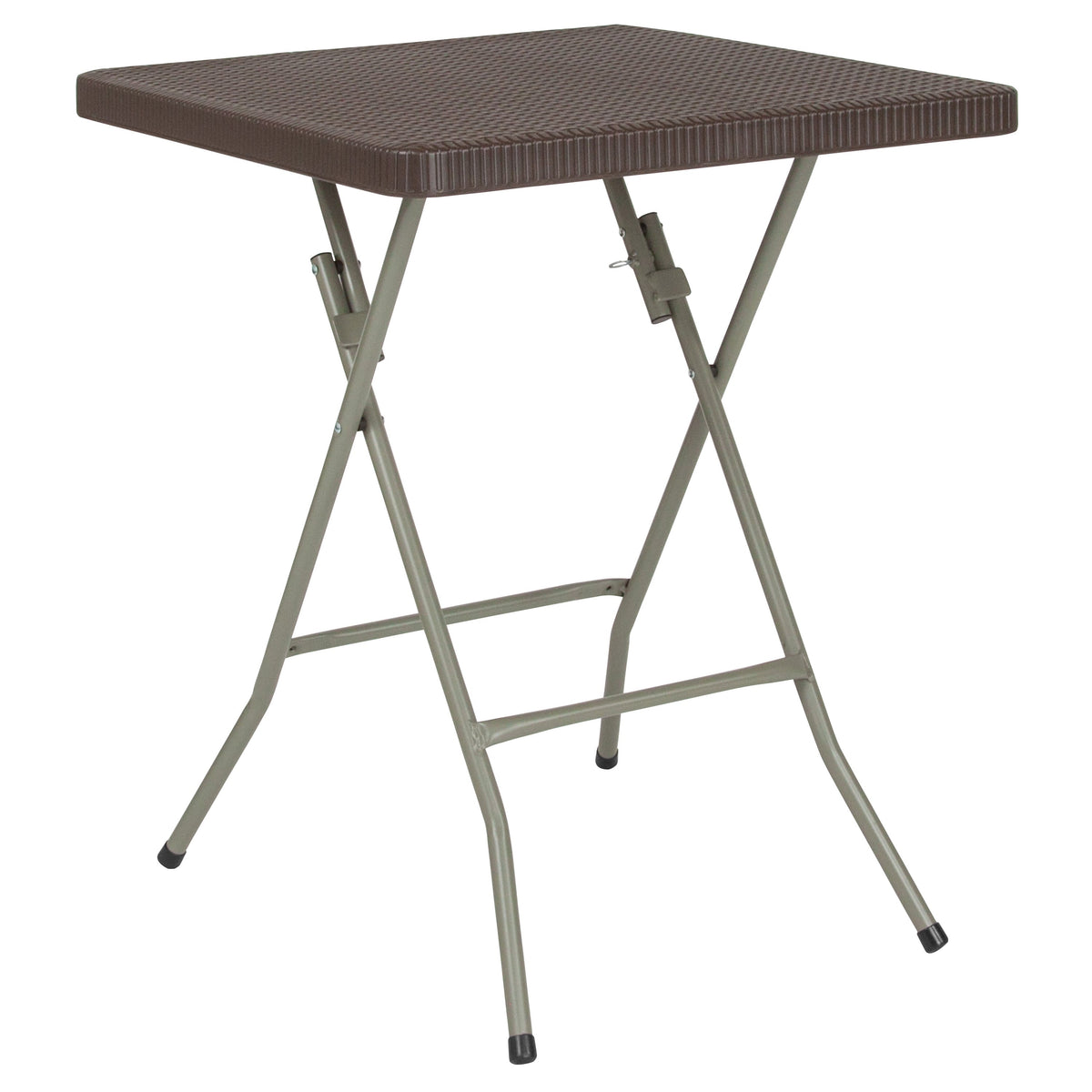 1.95-Foot Square Brown Rattan Plastic Folding Table - Outdoor Event Table