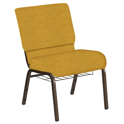 21''W Church Chair in Highlands Fabric with Book Rack - Gold Vein Frame