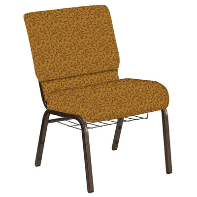 21''W Church Chair in Jasmine Fabric with Book Rack - Gold Vein Frame