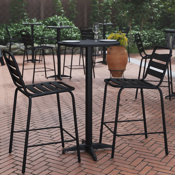 Black |#| 23.25inch Round Aluminum Indoor-Outdoor Bar Height Table with Flip-Up Table - Black