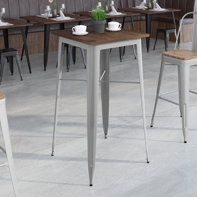 23.5" Square Metal Indoor Bar Height Table with Rustic Wood Top - View 2