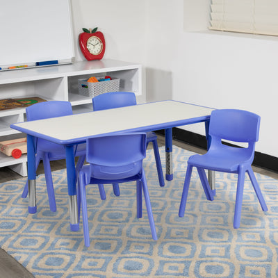 23.625"W x 47.25"L Rectangular Plastic Height Adjustable Activity Table Set with 4 Chairs - View 2