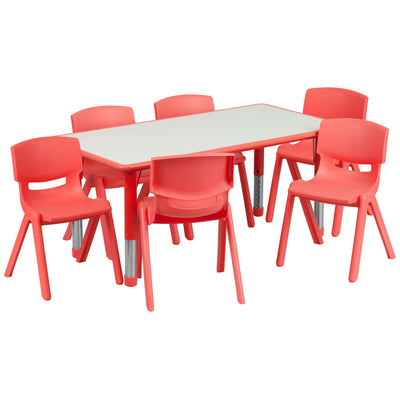 23.625"W x 47.25"L Rectangular Plastic Height Adjustable Activity Table Set with 6 Chairs - View 1