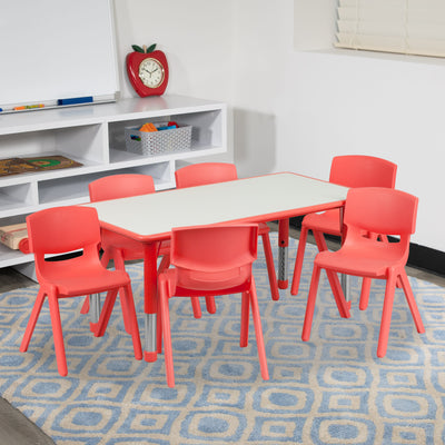 23.625"W x 47.25"L Rectangular Plastic Height Adjustable Activity Table Set with 6 Chairs - View 2