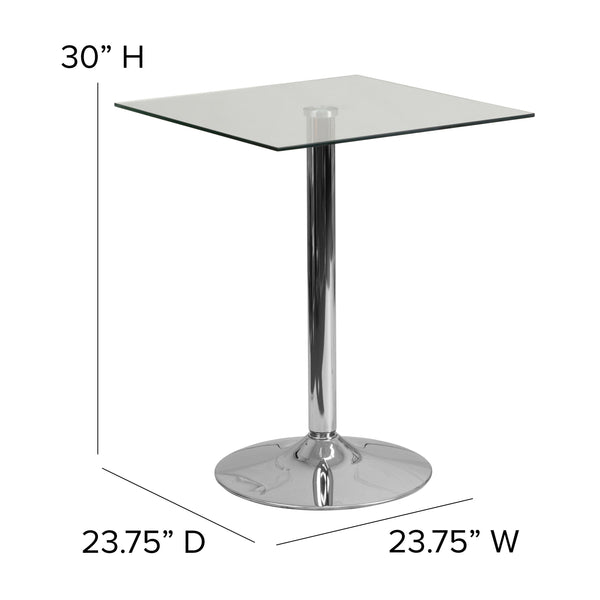 23.75inch Square Glass Table with 30inchH Chrome Base - Event and Cocktail Table