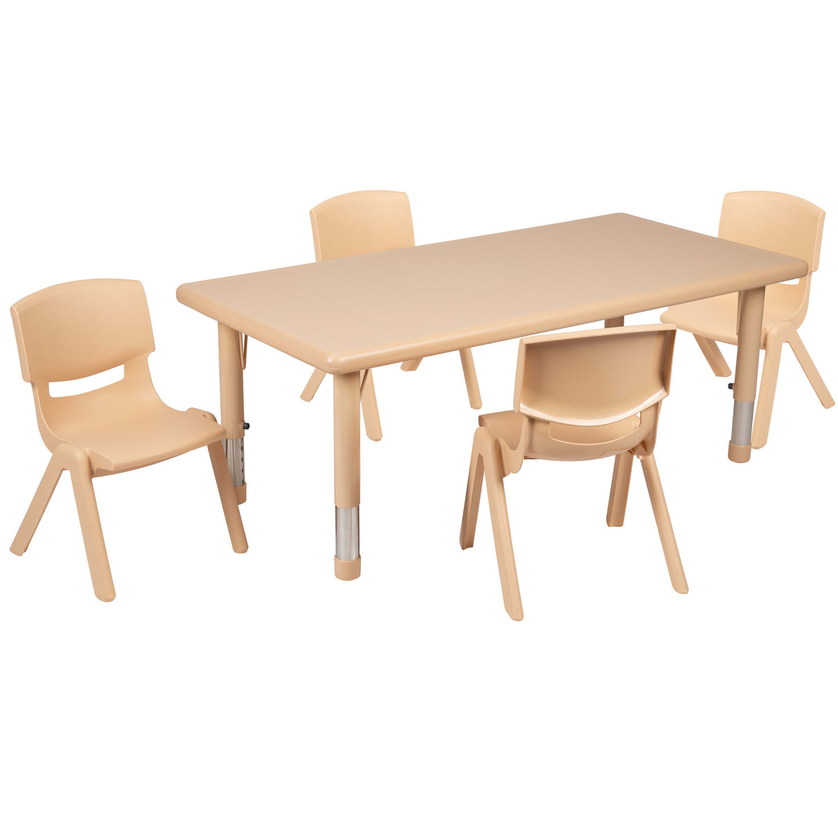 Natural |#| 24inchW x 48inchL Rectangle Natural Plastic Adjustable Activity Table Set - 4 Chairs