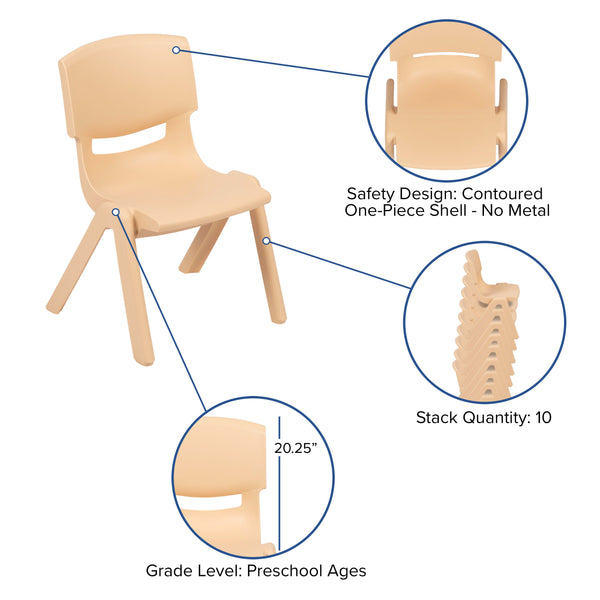 Natural |#| 24inchW x 48inchL Rectangle Natural Plastic Adjustable Activity Table Set - 4 Chairs