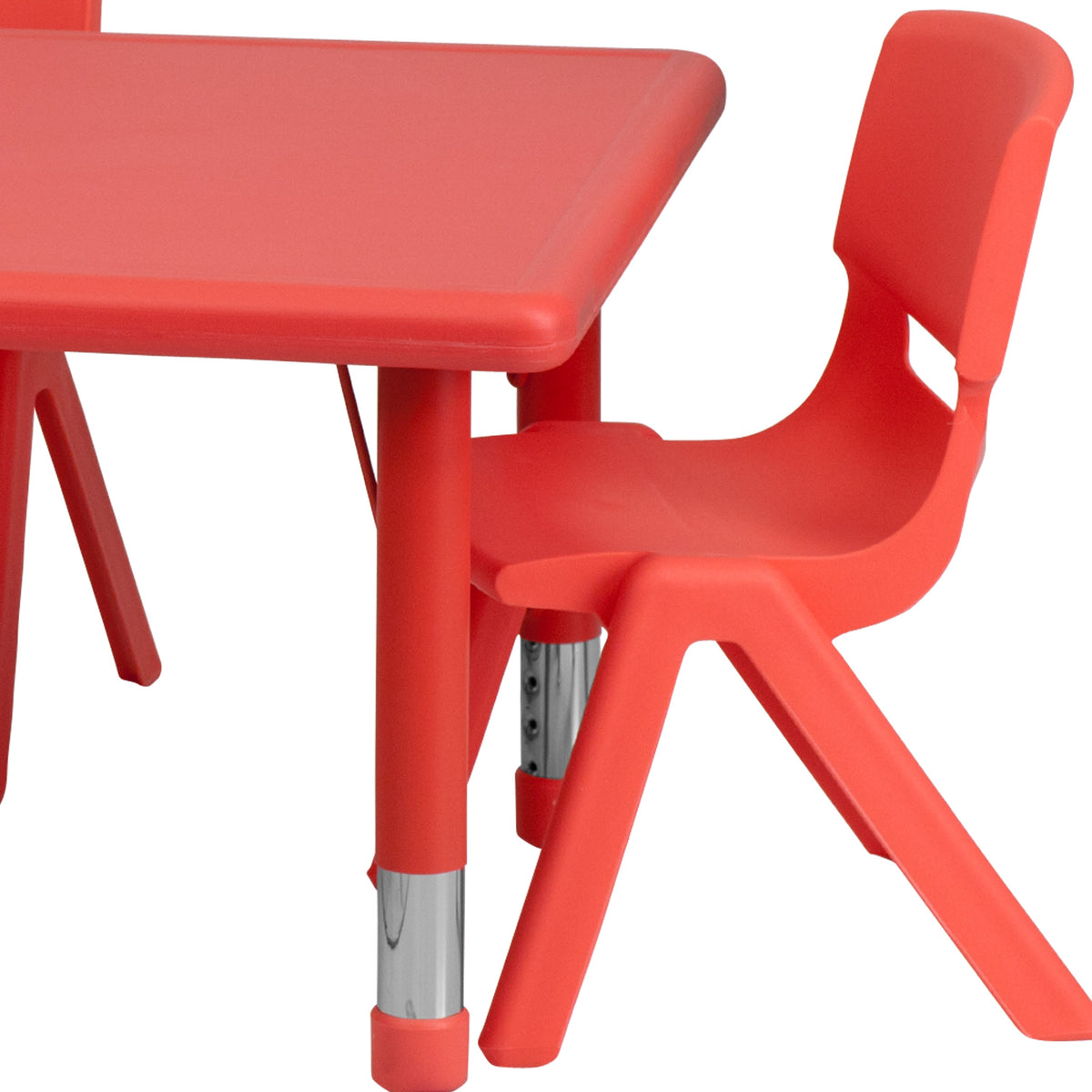 Red |#| 24inchW x 48inchL REC Red Plastic Height Adjustable Activity Table Set - 4 Chairs