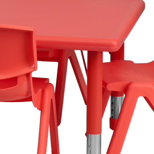 Red |#| 24inchW x 48inchL REC Red Plastic Height Adjustable Activity Table Set - 6 Chairs