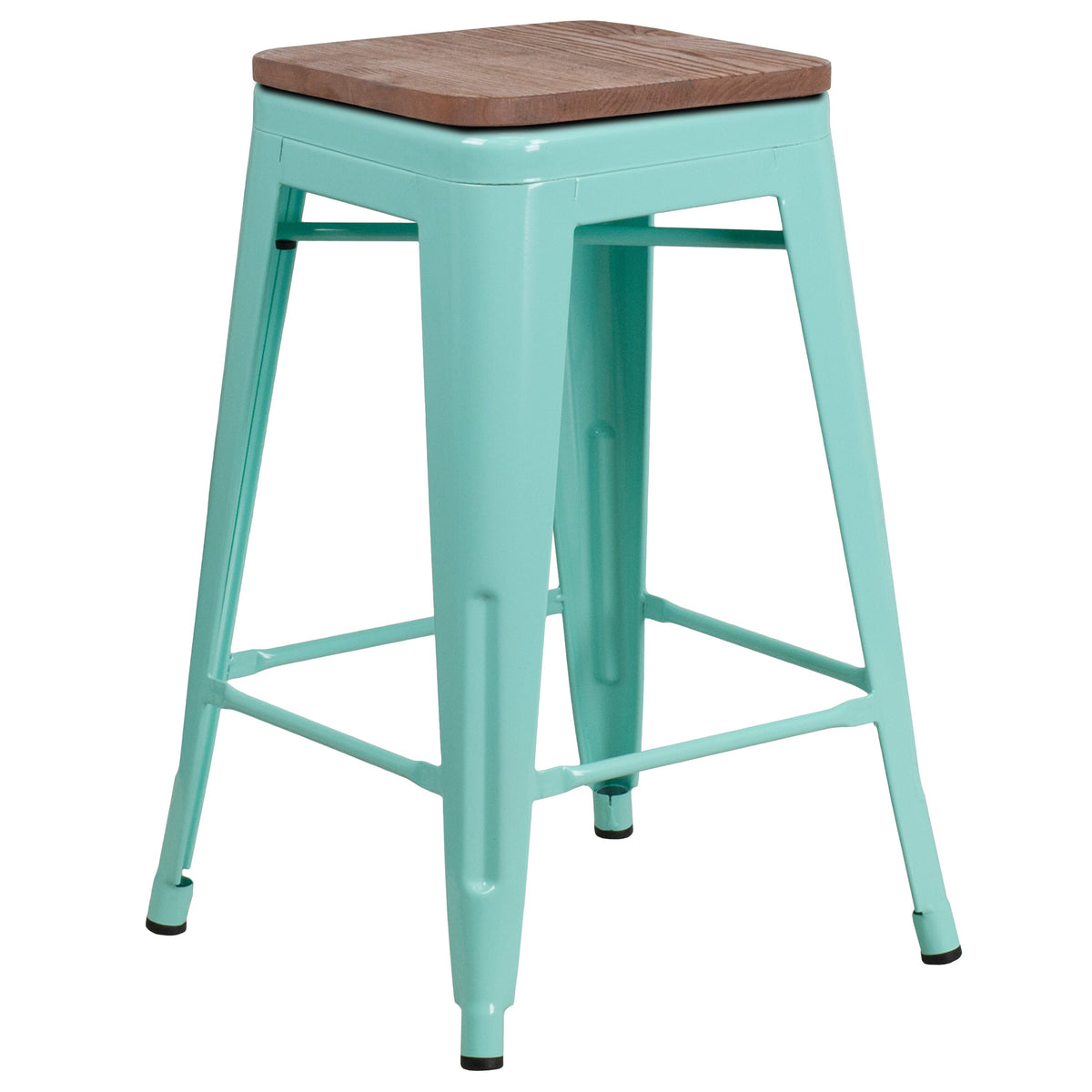 Mint Green |#| 24inch High Backless Mint Green Counter Height Stool with Square Wood Seat