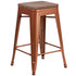 24" High Backless Counter Height Stool with Square Wood Seat