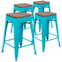 24" High Metal Counter-Height, Indoor Bar Stool with Wood Seat - Stackable Set of 4