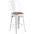 24" High Metal Counter Height Stool with Back and Wood Seat