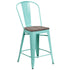 24" High Metal Counter Height Stool with Back and Wood Seat