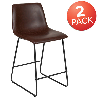 24 Inch Commercial Grade LeatherSoft Counter Height Barstools, Set of 2