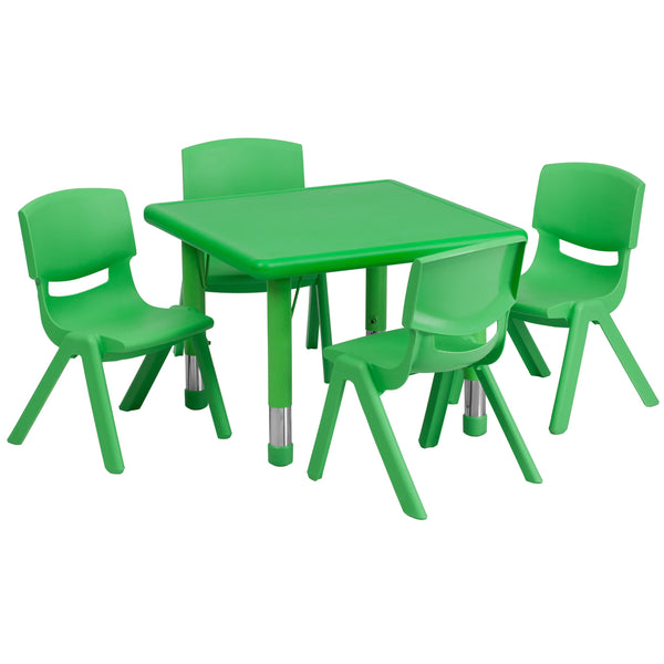 Green |#| 24inch Square Green Plastic Height Adjustable Activity Table Set with 4 Chairs