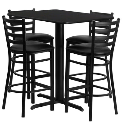24''W x 42''L Rectangular Laminate Table Set with 4 Ladder Back Metal Barstools - View 1