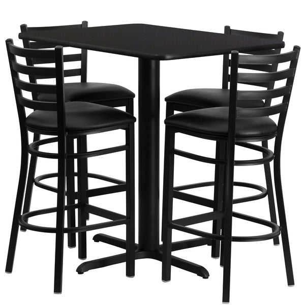 Black Top/Black Vinyl Seat |#| 24inchW x 42inchL Rectangular Black Laminate Table w/ 4 Metal Vinyl Seat Barstools