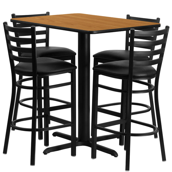 Natural Top/Black Vinyl Seat |#| 24inchW x 42inchL Rectangular Natural Laminate Table w/ 4 Metal Vinyl Seat Barstools