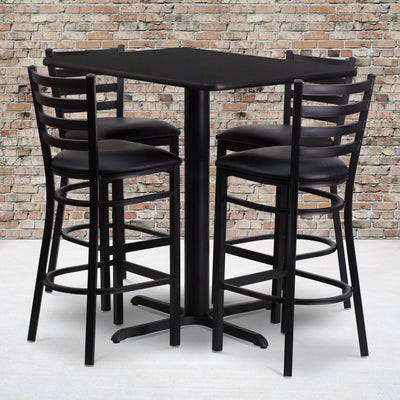 24''W x 42''L Rectangular Laminate Table Set with 4 Ladder Back Metal Barstools - View 2