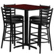 Mahogany Top/Black Vinyl Seat |#| 24inchW x 42inchL Rectangular Mahogany Laminate Table w/ 4 Metal Vinyl Seat Barstools