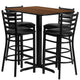 Walnut Top/Black Vinyl Seat |#| 24inchW x 42inchL Rectangular Walnut Laminate Table w/ 4 Metal Vinyl Seat Barstools