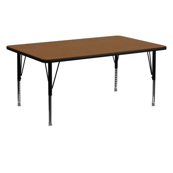 Oak |#| 24inchW x 60inchL Rectangular Oak HP Laminate Activity Table - Height Adjustable Legs