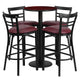 Mahogany Top/Burgundy Vinyl Seat |#| 24inch Round Mahogany Laminate Table w/ Round Base & 4 Ladder Back Metal Barstools