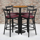 Natural Top/Burgundy Vinyl Seat |#| 24inch Round Natural Laminate Table w/ Round Base & 4 Ladder Back Metal Barstools
