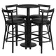 Black Top/Black Vinyl Seat |#| 24inch Round Black Laminate Table with Round Base & 4 Ladder Back Metal Barstools