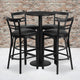 Black Top/Black Vinyl Seat |#| 24inch Round Black Laminate Table with Round Base & 4 Ladder Back Metal Barstools
