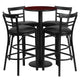 Mahogany Top/Black Vinyl Seat |#| 24inch Round Mahogany Laminate Table w/ Round Base & 4 Ladder Back Metal Barstools