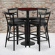 Mahogany Top/Black Vinyl Seat |#| 24inch Round Mahogany Laminate Table w/ Round Base & 4 Ladder Back Metal Barstools