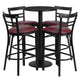 Black Top/Burgundy Vinyl Seat |#| 24inch Round Black Laminate Table with Round Base & 4 Ladder Back Metal Barstools