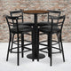 Walnut Top/Black Vinyl Seat |#| 24inch Round Walnut Laminate Table with Round Base & 4 Ladder Back Metal Barstools