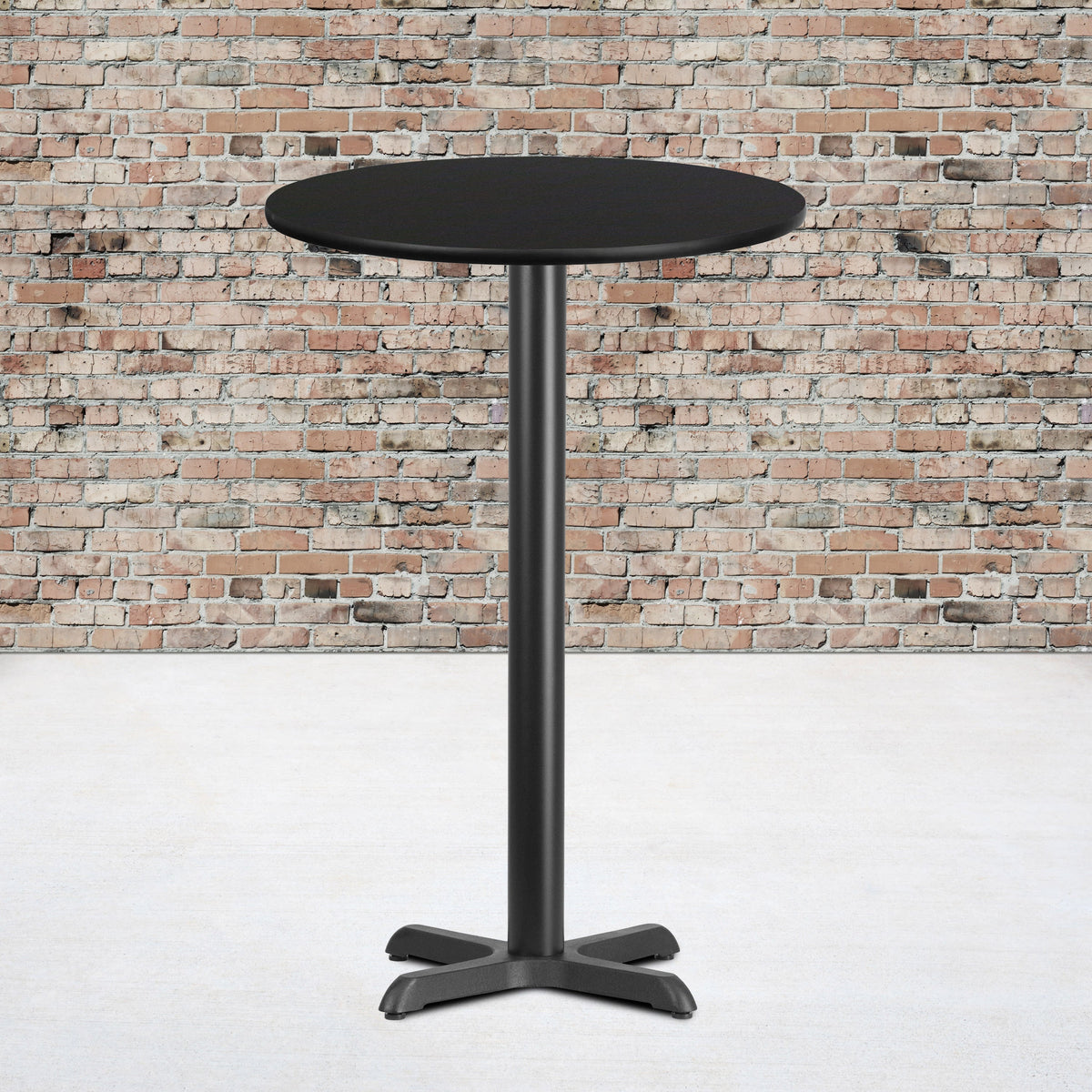 Black |#| 24inch Round Black Laminate Table Top with 22inch x 22inch Bar Height Table Base
