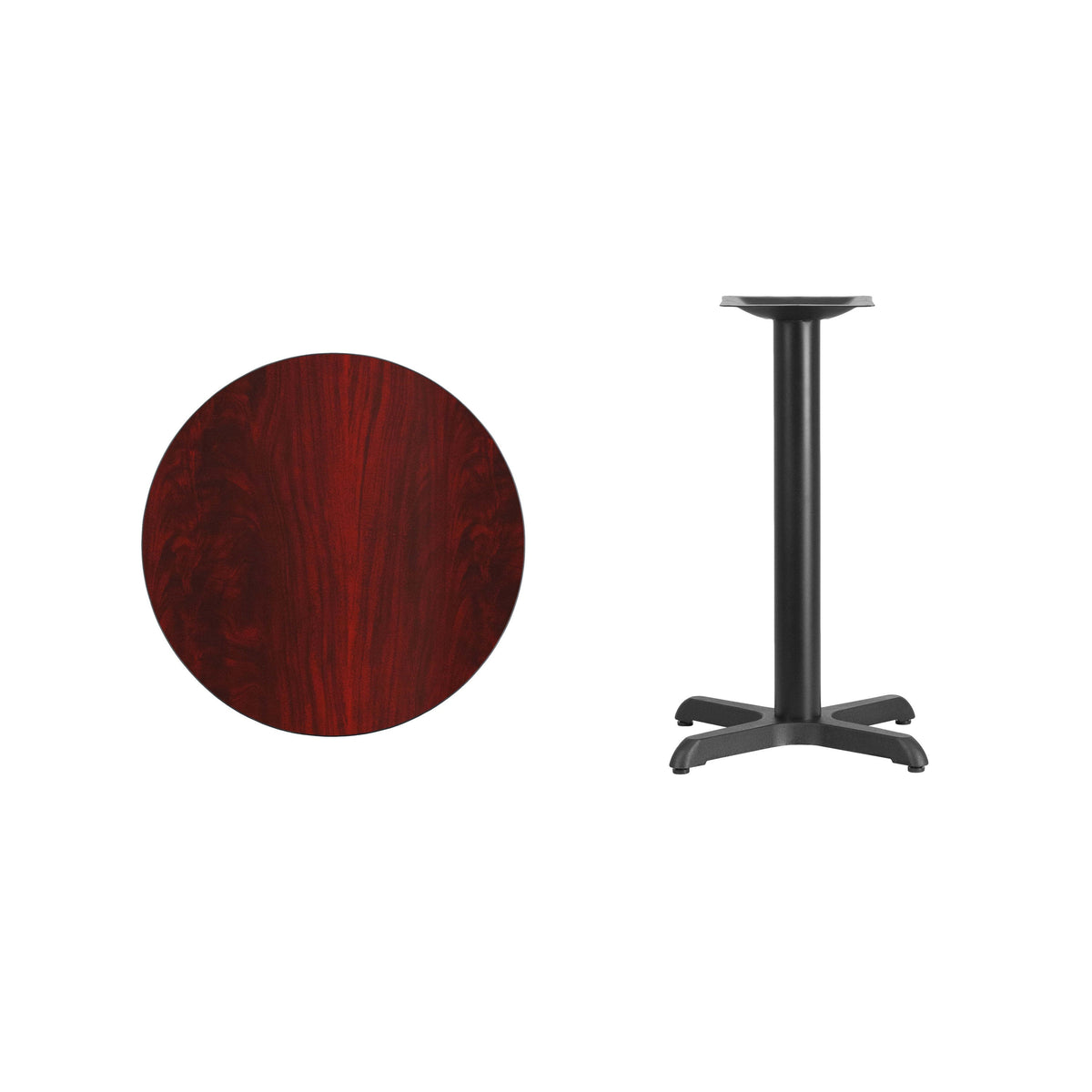 Mahogany |#| 24inch Round Mahogany Laminate Table Top with 22inch x 22inch Table Height Base