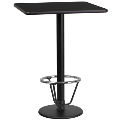 24'' Square Laminate Table Top with 18'' Round Bar Height Table Base and Foot Ring