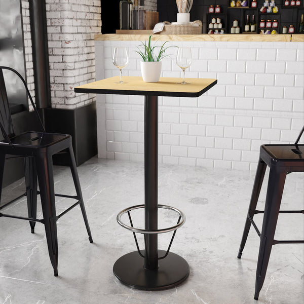Natural |#| 24inch SQ Natural Laminate Table Top & 18inch Round Bar Height Table Base w/ Foot Ring