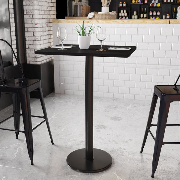 Black |#| 24inch x 30inch Rectangular Black Laminate Table Top & 18inch RD Bar Height Table Base