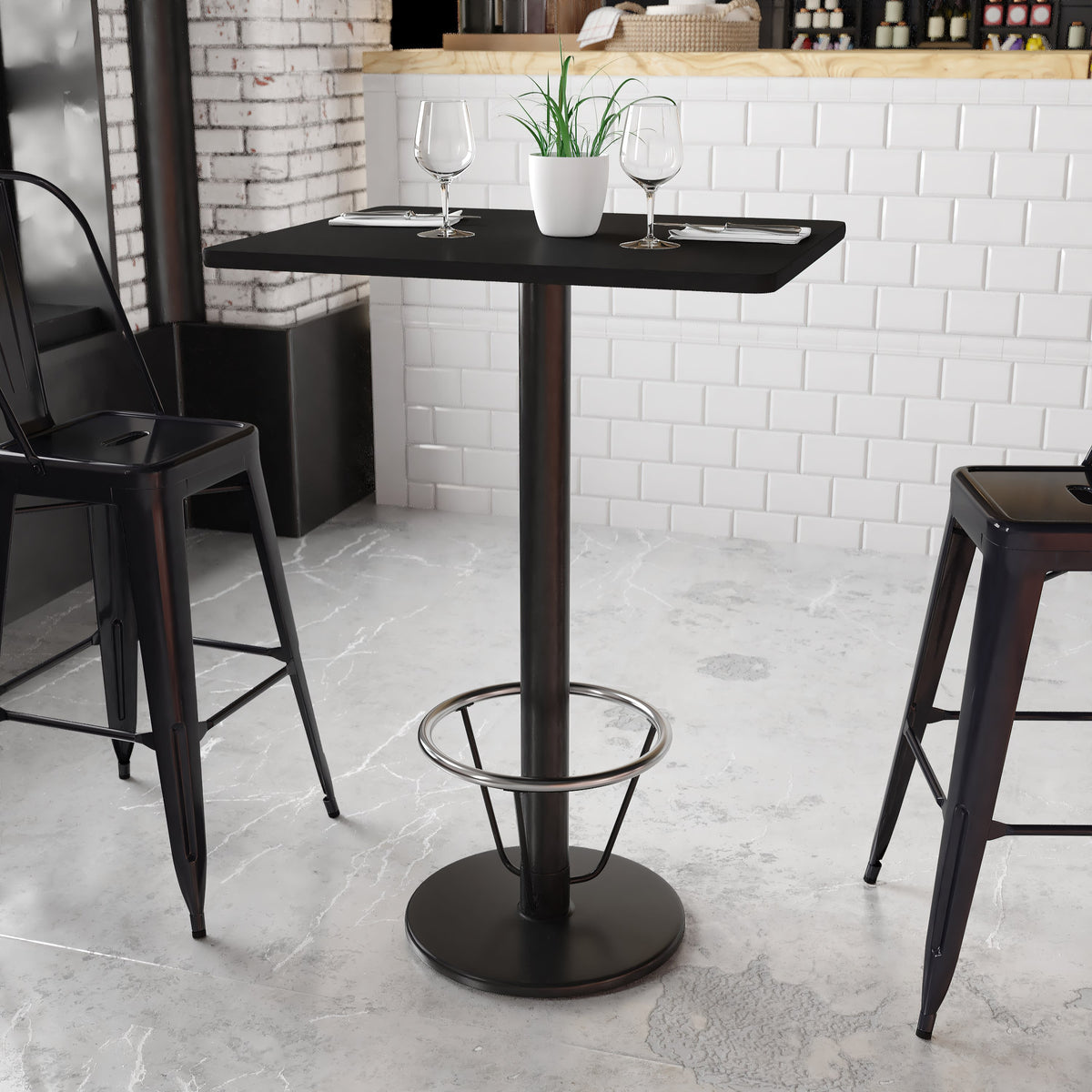 Black |#| 24inch x 30inch Rectangular Black Laminate Table Top & 18inch RD Bar Height Table Base