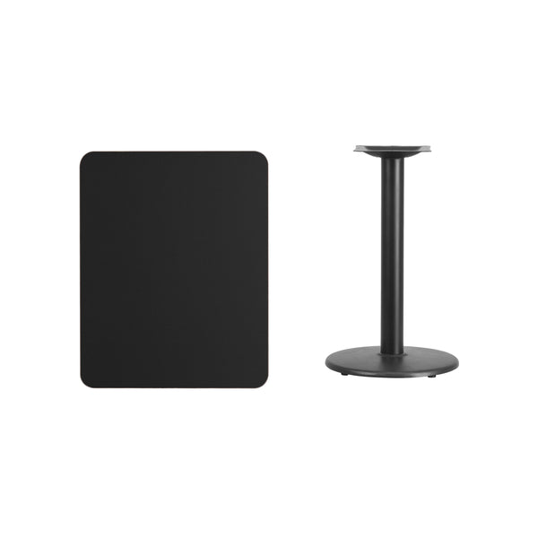 Black |#| 24inch x 30inch Rectangular Black Laminate Table Top with 18inch Round Table Height Base