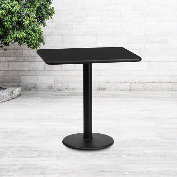 Black |#| 24inch x 30inch Rectangular Black Laminate Table Top with 18inch Round Table Height Base