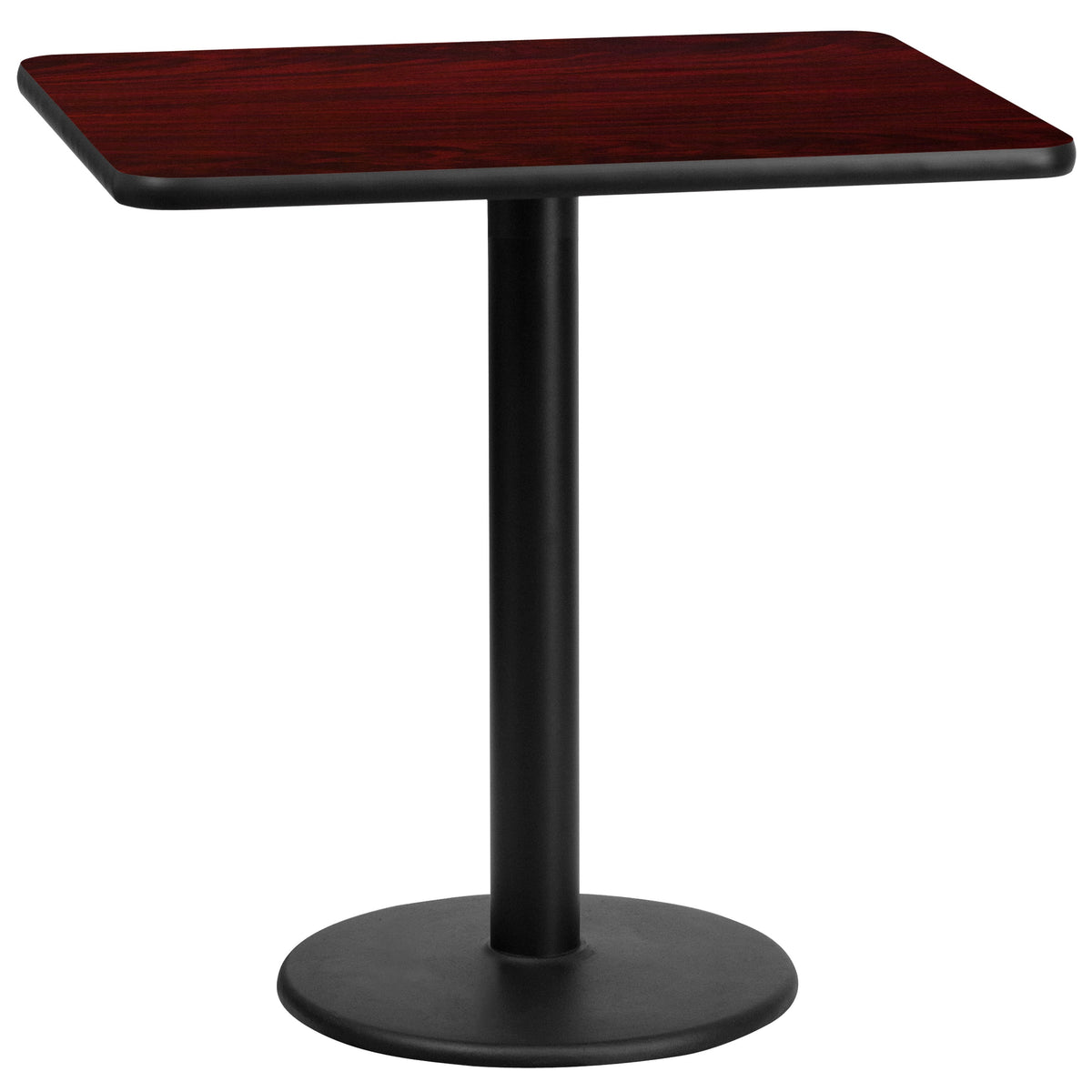 Mahogany |#| 24inch x 30inch Mahogany Laminate Table Top with 18inch Round Table Height Base